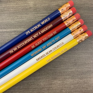 Badass Bean counter accountant pencil set. 6 personalized pencil set in multi colored wood. multiple quotes. National bean counter  day gift