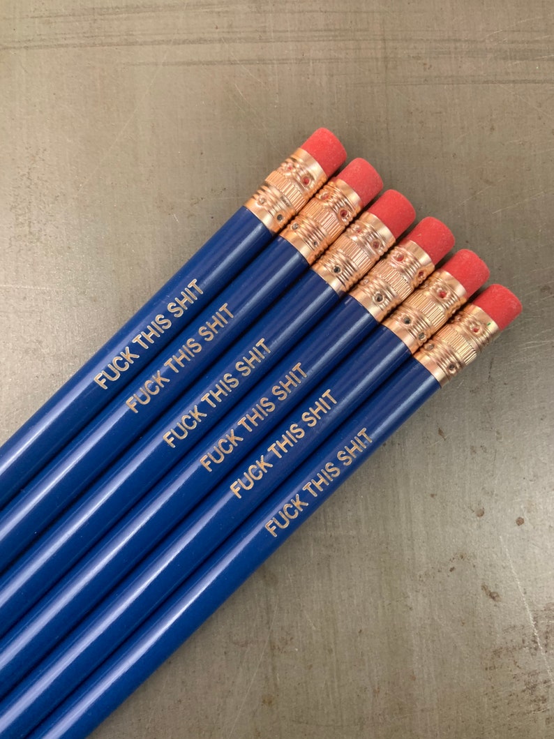 fuck this shit pencil set 6 six midnight blue profanity pencils. MATURE swears. office supplies for disgruntled people. stocking stuffers image 1