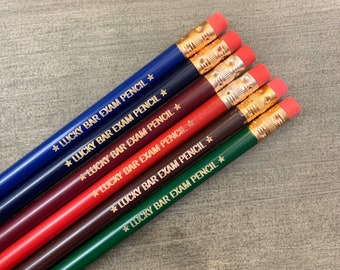 Bar exam pencils, lucky bar exam pencil set of 6. Engraved pencils for furure lawyers. Law student gifts.