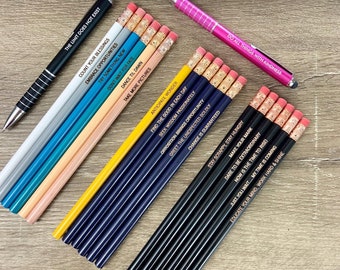 18 pack of inspiring pencils and 2 pens. Dare to be extraordinary Resolution pencil pack. Engraved pencils. galentines day loot