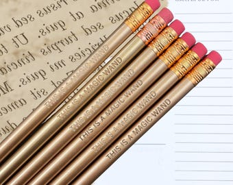 Magic Wand Engraved Pencils, Teacher Gift Set of 6