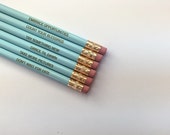 Resolutions to live by, engraved pencil set of six in baby blue to help you plan your best life yet. affordable gift under 10