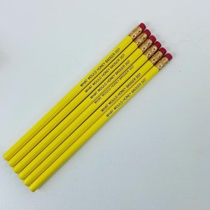 honey badger pencil set 6 six pack engraved pencils in bright yellow. what would honey badger do. round pencils image 3