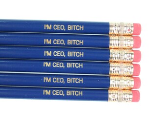 i'm ceo, bitch. MATURE swears 6 engraved pencils in navy blue. funny father’s day gift