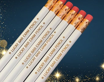 Lucky Bar Exam Pencil Set, 6 Pencils with Stars. Lucky Study Tools.