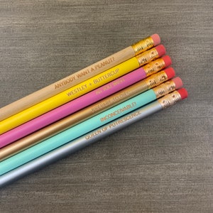 Princess pastel 80s pencil set of 6. engraved pencils. as you wish. gifts for your bestie and farm boy