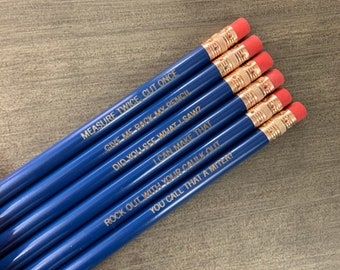 assorted carpentry pun 6 pencils mixed quotes wood personalized pencils. Stocking stuffer for woodworkers and trim experts