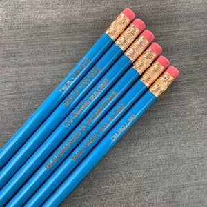office woes personalized pencil set in aqua wood. multiple quotes. MATURE profanity funny coworker gifts. image 2