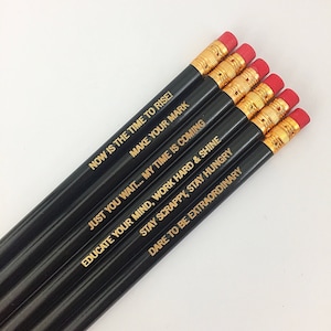 Dare to be extraordinary inspirational quote engraved pencils in black 6. inspiring gifts under 10. back to school supplies image 1