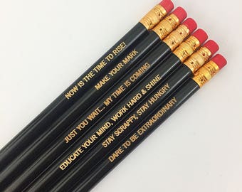 Dare to be extraordinary inspirational quote engraved pencils in black 6.  inspiring gifts under 10. back to school supplies