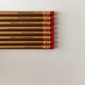 the princess pencil set, engraved pencil set of 8 in gold.