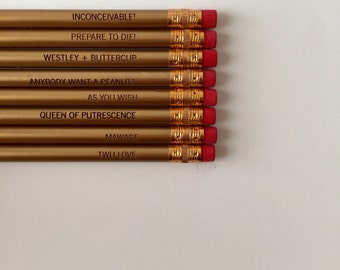 the princess pencil set, engraved pencil set of 8 in gold.