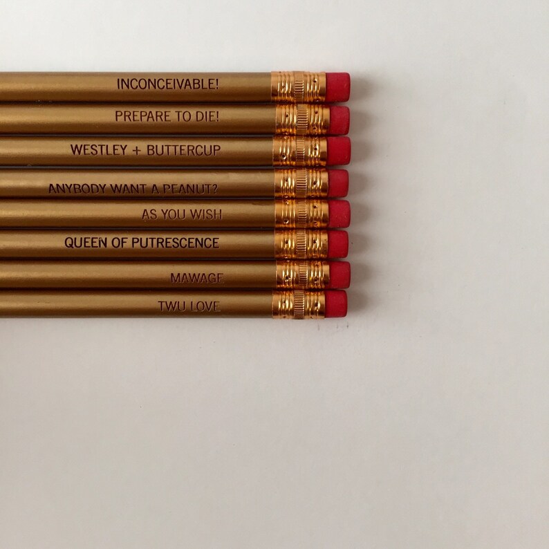 the princess pencil set, engraved pencil set of 8 in gold. image 1