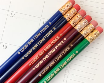 Bar exam pencils, lucky bar exam pencil set of 6. Engraved pencils for furure lawyers. Law student gifts.