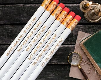 Creative writer, pencil set of 6. writers’s gifts. gifts for novelist, screenwriters, playwright, journalists.
