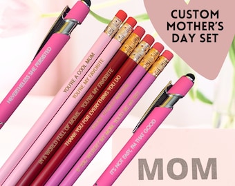 Set penna e matita personalizzato per la Festa della Mamma. Set tre pezzi personalizzato. regalo della nonna, regalo della mamma in attesa, regalo della suocera