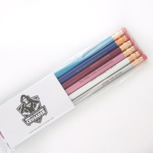 office woes personalized pencil set in aqua wood. multiple quotes. MATURE profanity funny coworker gifts. image 4
