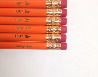foxy fox orange set of 6 personalized pencils. Fox engraved on the pencil!