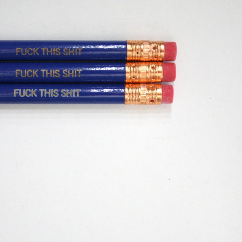 f%ck this sht pencil set 3 engraved pencils in midnight blue. fudge this crap. MATURE image 2