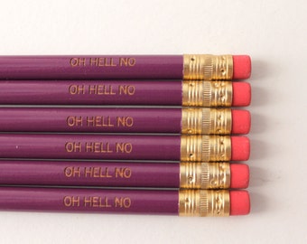 oh hell no  engraved pencil set 6 six in perfect plum.
