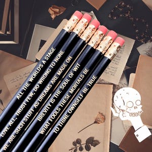 Shakespeare Engraved Pencils – Set of 6 | Gift for Writers & Shakespeare Fans. Literary gifts.