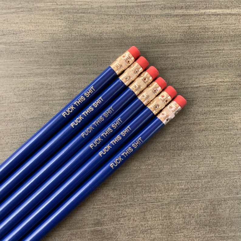 fuck this shit pencil set 6 six midnight blue profanity pencils. MATURE swears. office supplies for disgruntled people. stocking stuffers image 4