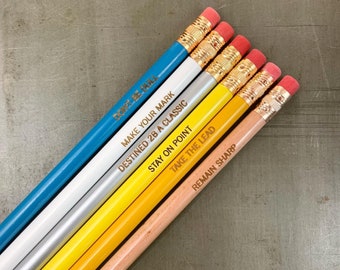 pencil pun pencil set, 6 pencils. multicolor, multi quote. #2 lead.