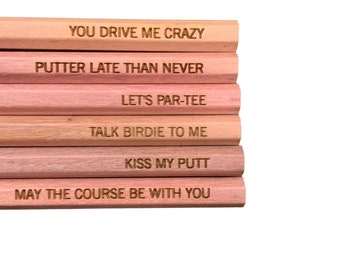Golfing puns golf pencils. six hexagonal engraved sharpened pencils.  3.5" long! Funny pencils for golfers. father’s day