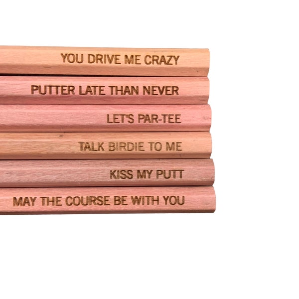 Golfing puns golf pencils. six hexagonal engraved sharpened pencils.  3.5" long! Funny pencils for golfers. father’s day