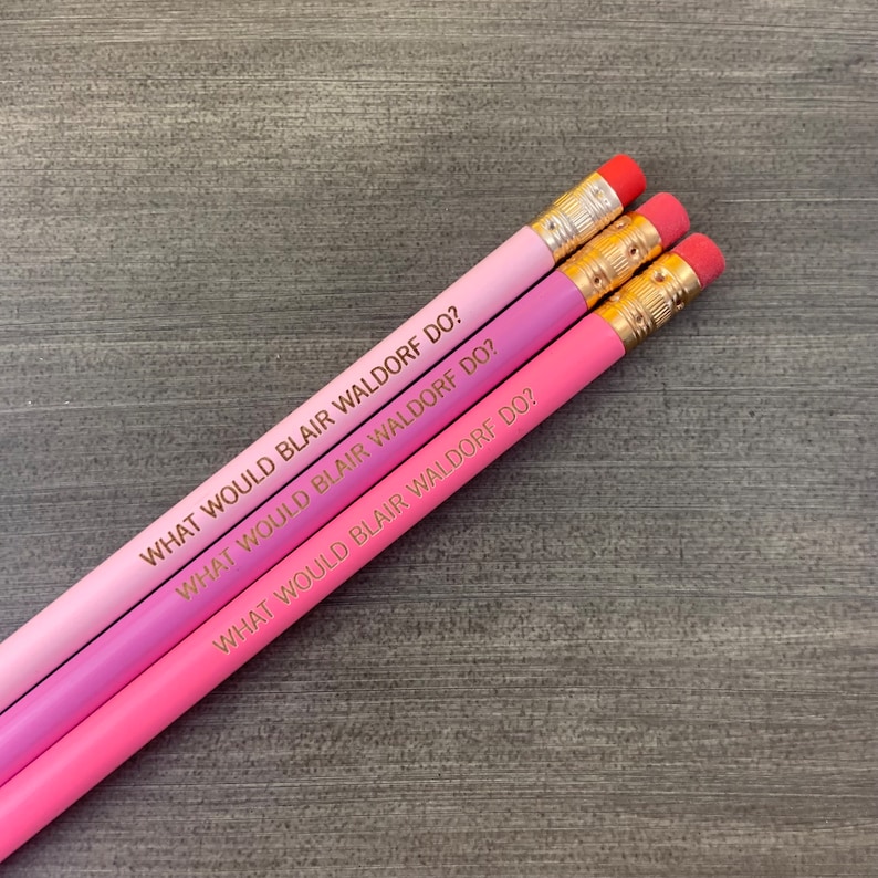 what would blair waldorf do engraved pencils in pink. image 1