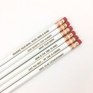 Dare to be extraordinary inspiring pencils in white 6 six engraved pencils in black.  back to school. teacher appreciation gift