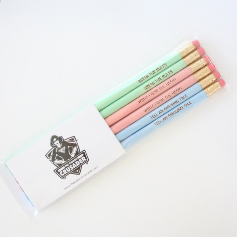 Resolution pencil set of six in teal. engraved pencils for year round inspiration back to school. image 4