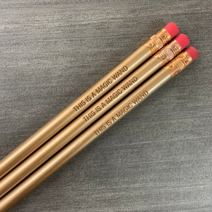this is a magic wand engraved pencils set in gold. back to school. teacher gifts image 3