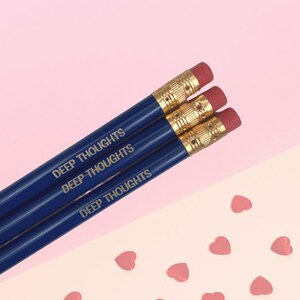 deep thoughts personalized pencil set engraved 3 blue pencils. personalized teachers gifts. teacher appreciation gift