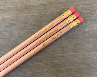 Best teacher ever engraved pencils in natural wood teacher appreciation week