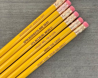 CPA accountant personalized pencil set in yellow wood. multiple quotes. CPA gifts. Tax season accountant gift.