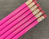 Assorted quote 90s personalized engraved pencils in pink pencil set of 6. school pencils, teacher pencils, office supplies. barbiecore pink