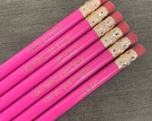 Assorted quote 90s personalized engraved pencils in pink pencil set of 6. school pencils, teacher pencils, office supplies. barbiecore pink