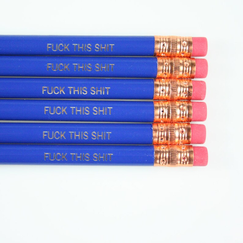 fuck this shit pencil set 6 six midnight blue profanity pencils. MATURE swears. office supplies for disgruntled people. stocking stuffers image 5