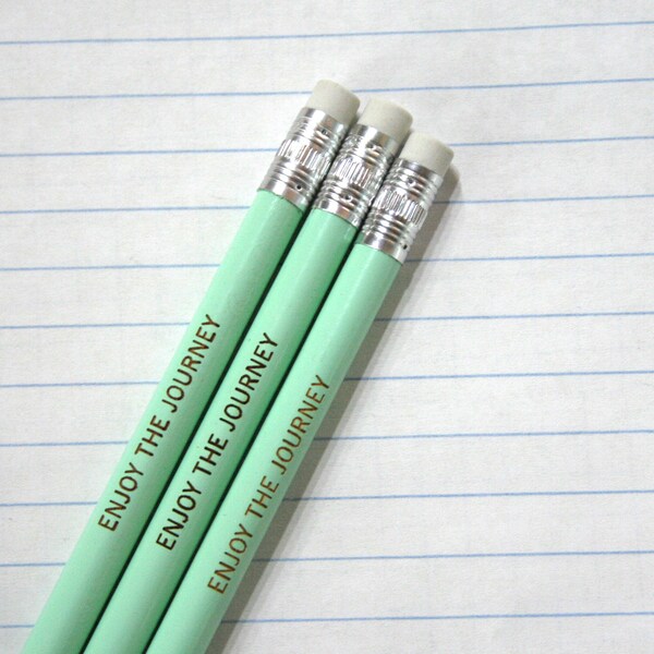 enjoy the journey engraved pencil set of three 3 in mint green.