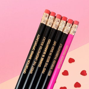 words to live by, engraved personalized pencil set of six in black and pink. teacher appreciation week pencils. mother’s day