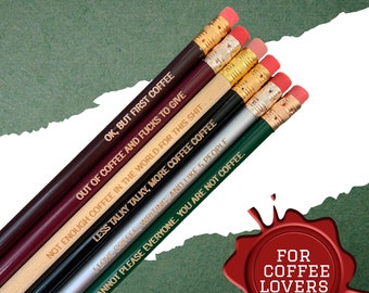 coffee pencil set. mature swears. offensive grouchy pencils for coffee lovers. stocking stuffer