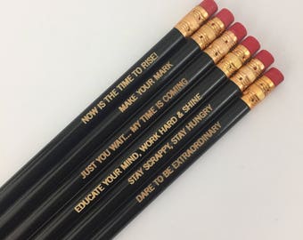 Dare to be extraordinary inspirational quote engraved pencils in black 6.  inspiring gifts under 10. back to school supplies