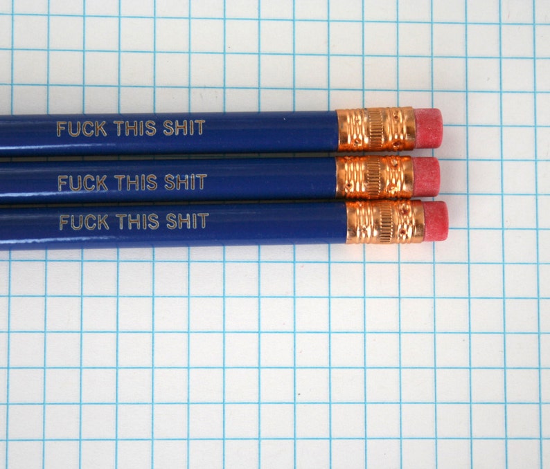 f%ck this sht pencil set 3 engraved pencils in midnight blue. fudge this crap. MATURE image 3