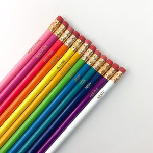 teacher appreciation week 12 custom pencils, personalized 12 twelve  pencil pack engraved. back to school rainbow