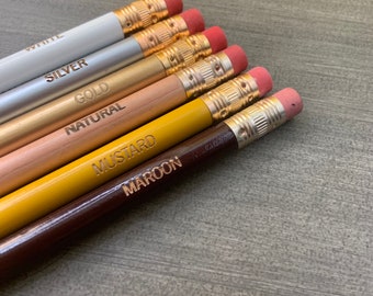 custom pencils.  engraved personalized pencil set of 6. One quote.