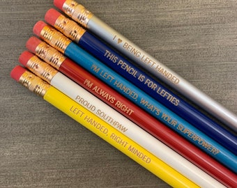 left handed Lefty Set engraved pencil set of 6 left handed pencils. Round pencils. teacher appreciation week.