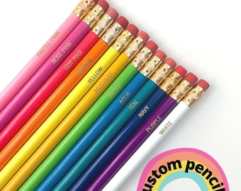 teacher appreciation week 12 custom pencils, personalized 12 twelve  pencil pack engraved. back to school rainbow