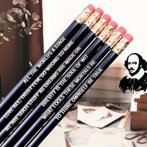 Shakespeare Engraved Pencils – Set of 6 | Gift for Writers & Shakespeare Fans. Literary gifts.