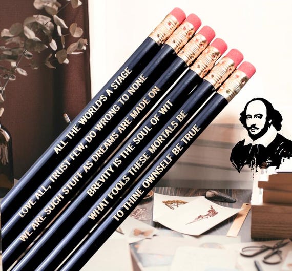 Shakespeare Engraved Pencils – Set of 6 | Gift for Writers & Shakespeare Fans. Literary gifts. by thecarboncrusader